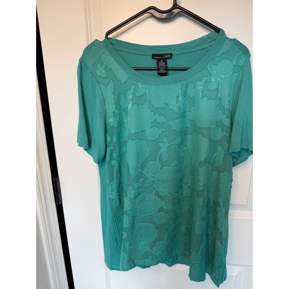 rxb Pool Green Floral Burnout Short Sleeve Scoop Neck Top S